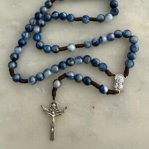 Blue Beaded Rosary with Silver Crucifix